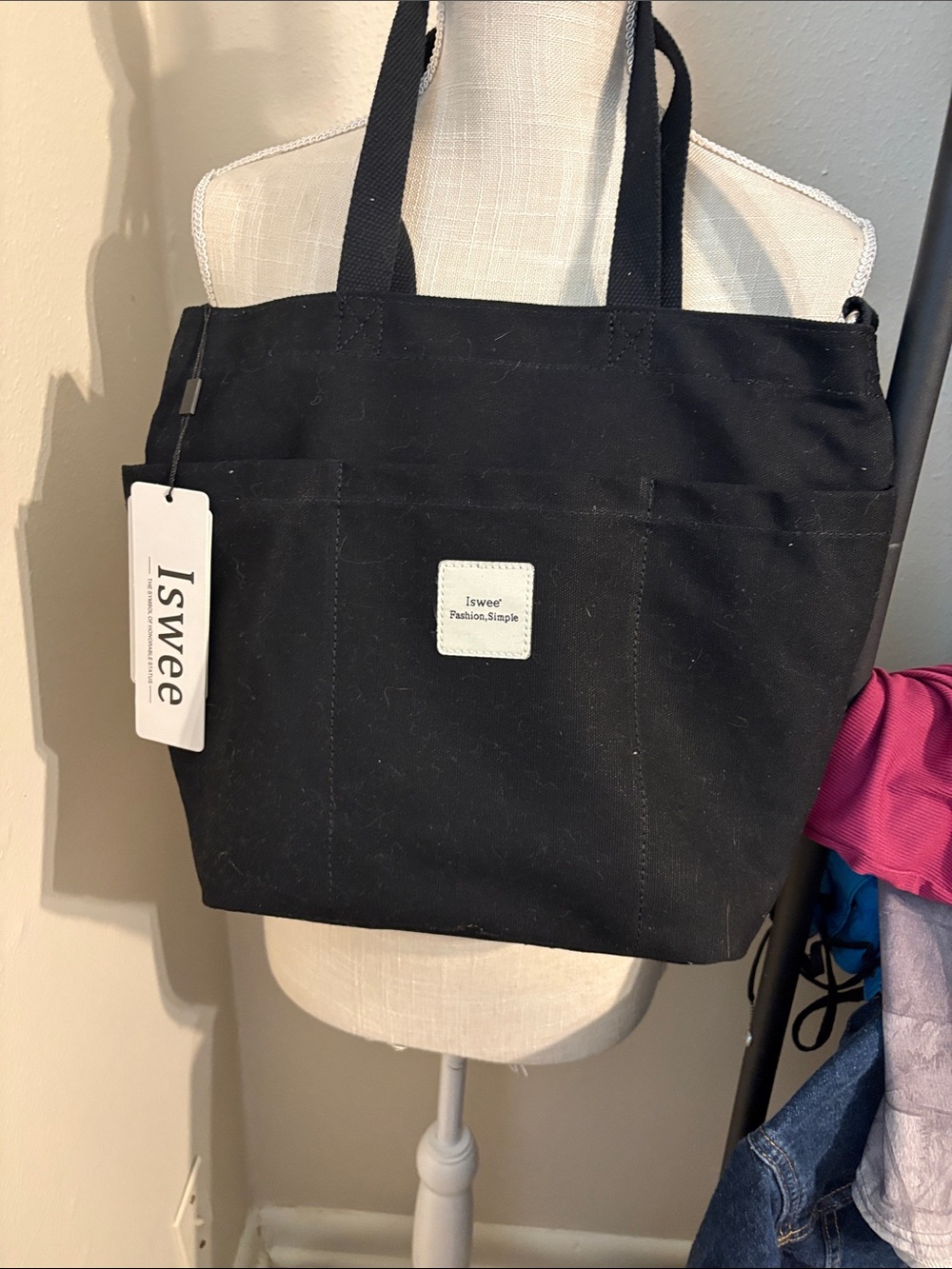 Iswee Black Canvas Tote Bag